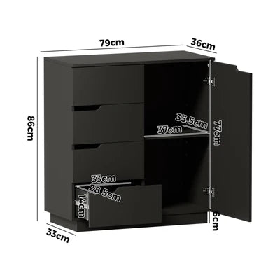 ST-VIK-4R1D-BK-AB Oikiture Storage Cabinet 4 Drawers Buffet Cupboard Hallway Handleless Black
