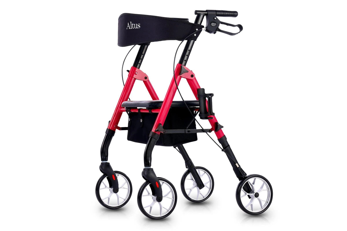 AL3059RW Altus Metro Wheel Mobility Walker With Seat & Padded Backrest - Red