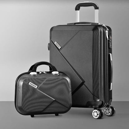 LGS-A2-2PCS-BK 2Pcs Luggage Suitcase Trolley Set Travel Tsa Lock Storage Hard Case Black