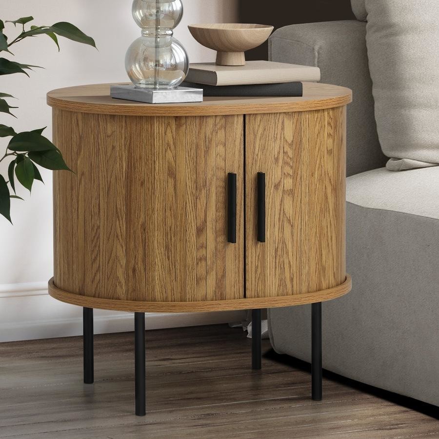 BT-CROWN-01-WD Oikiture Bedside Table Side End Tables 2-tier Storage Cabinet Natural