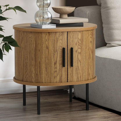BT-CROWN-01-WD Oikiture Bedside Table Side End Tables 2-tier Storage Cabinet Natural