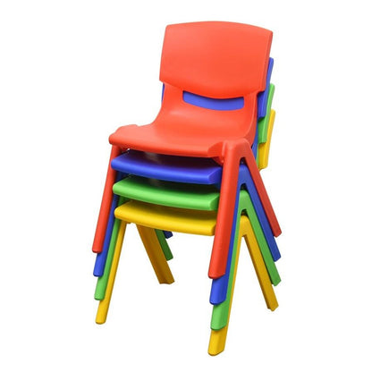 KPF-CHAIR-4PC-BRGY 4x Colorful Stackable Kids Plastic Chairs Set Lightweight Preschool Classroom Chairs for Toddlers and Children Keezi Set of 4 Kids Play Chairs Blue Red Green Yellow