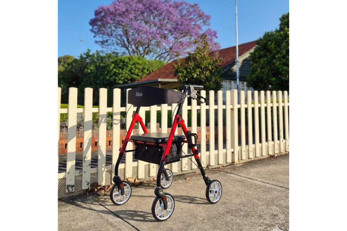 AL3059RW Altus Metro Wheel Mobility Walker With Seat & Padded Backrest - Red