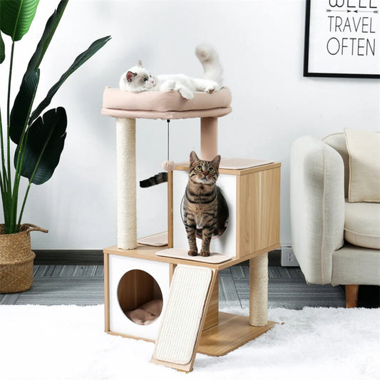 AMT0252BG PAWZ Road 35-Inch Wooden Medium Cat Tree House
