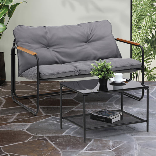 OPS-CASTO-SEATB-GY Living Fusion 2 Seater Aram Outdoor Lounge Set Black and Dark Grey