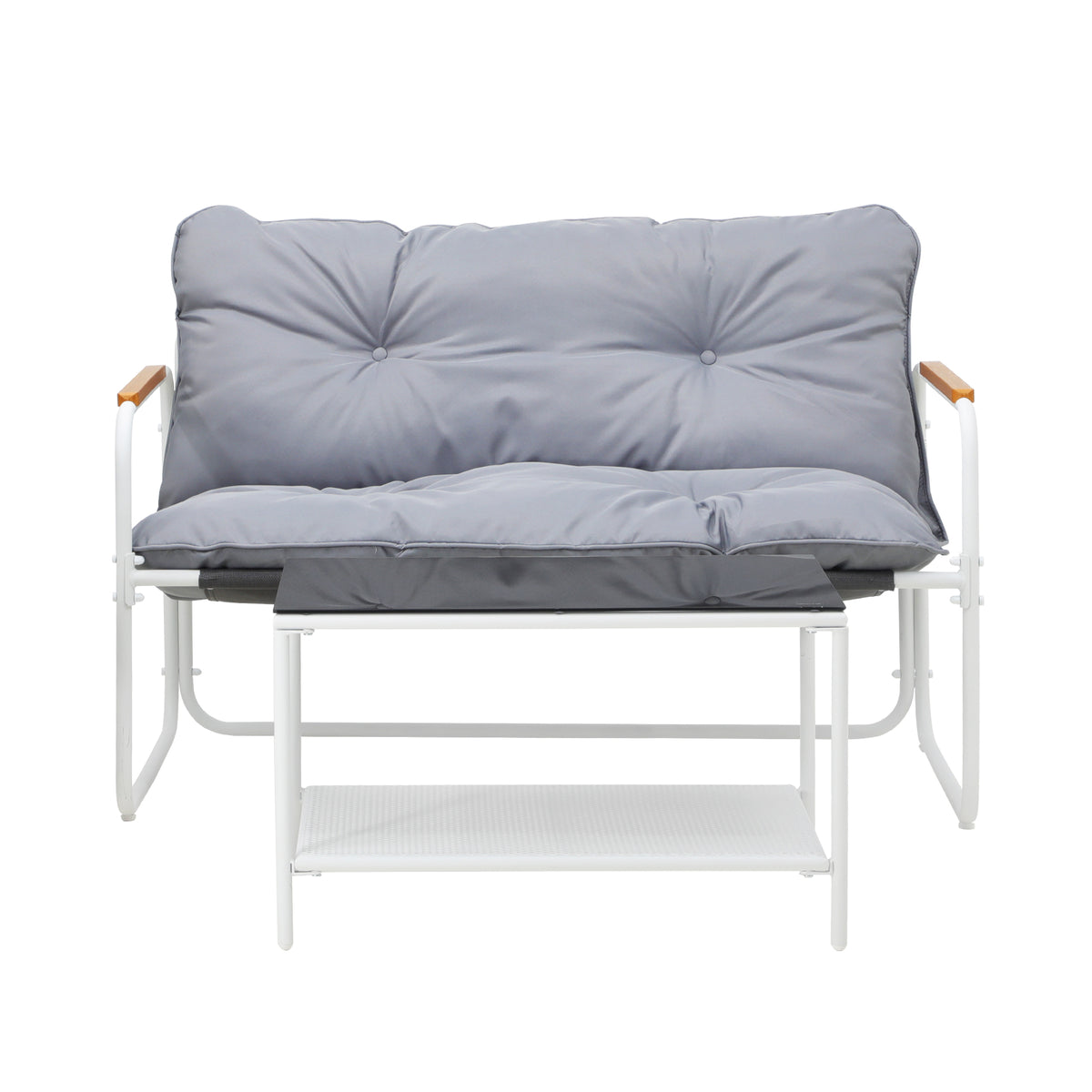 OPS-CASTO-SEATB-GYWH Living Fusion 2 Seater Aram Outdoor Lounge Set White and Light Grey