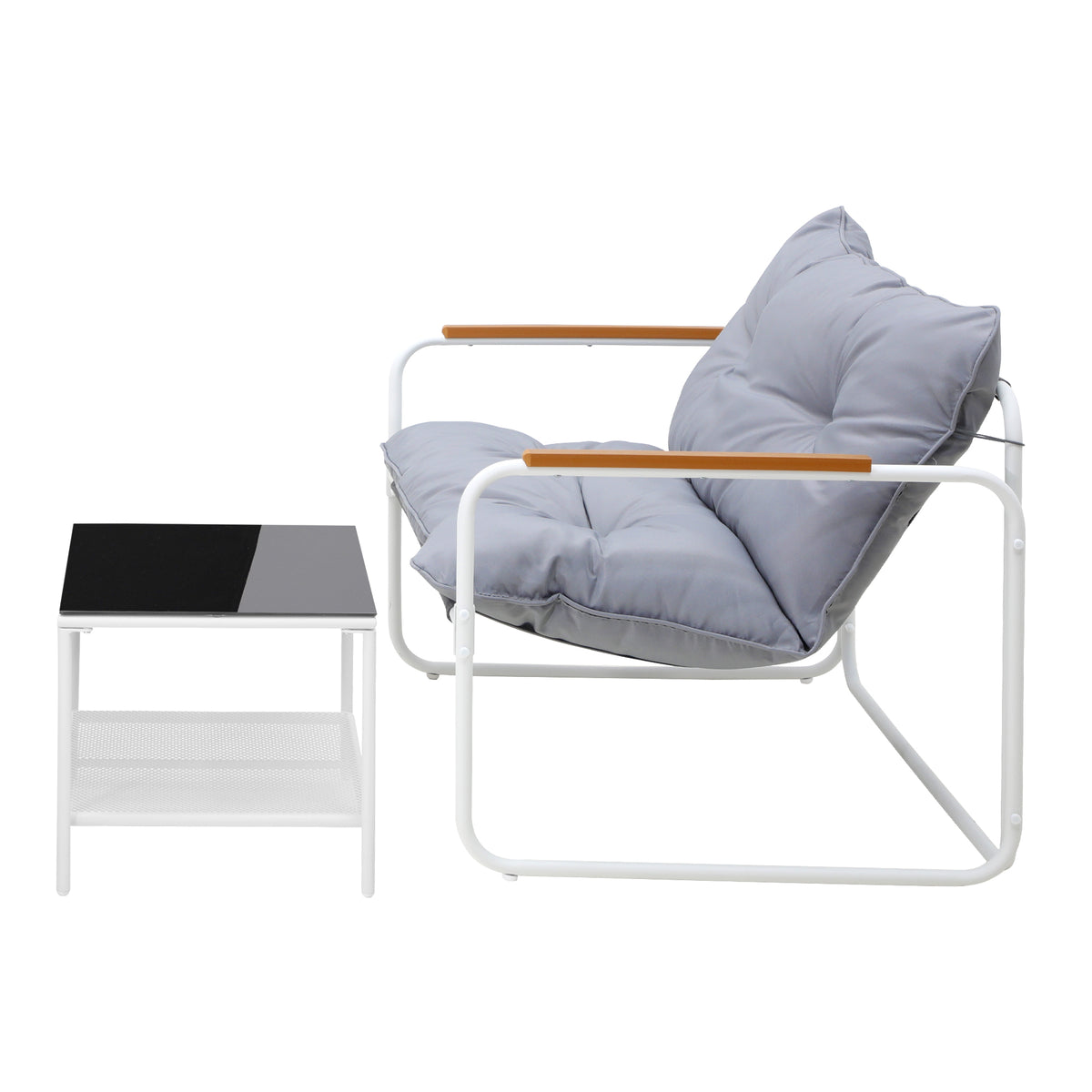 OPS-CASTO-SEATB-GYWH Living Fusion 2 Seater Aram Outdoor Lounge Set White and Light Grey