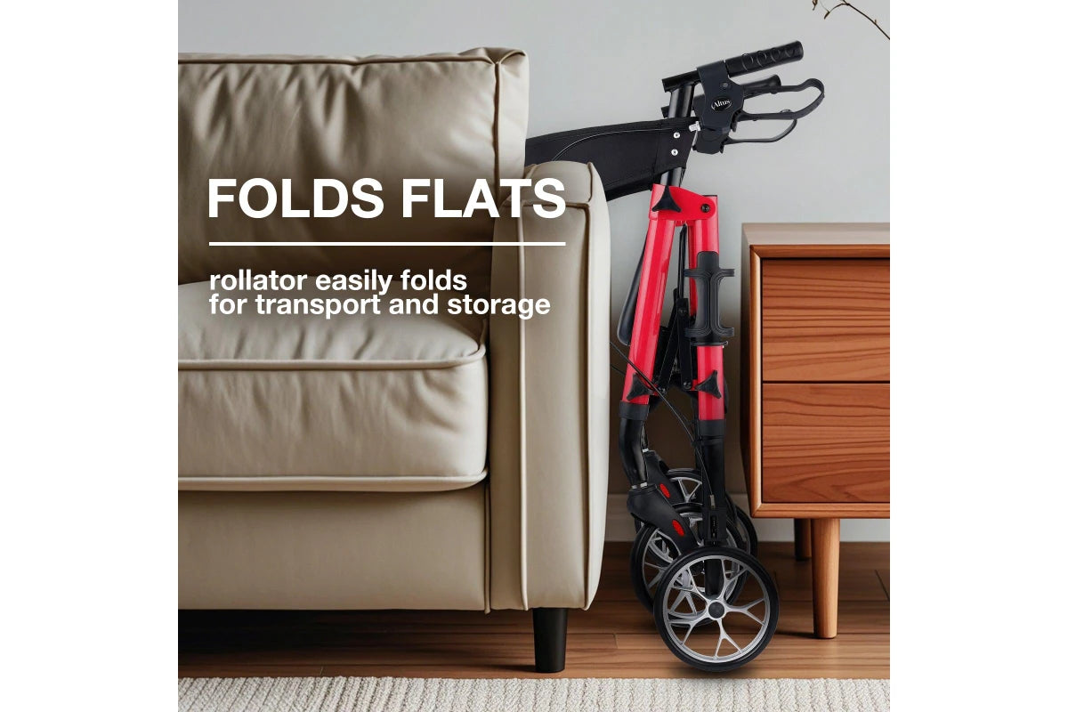 AL3059RW Altus Metro Wheel Mobility Walker With Seat & Padded Backrest - Red