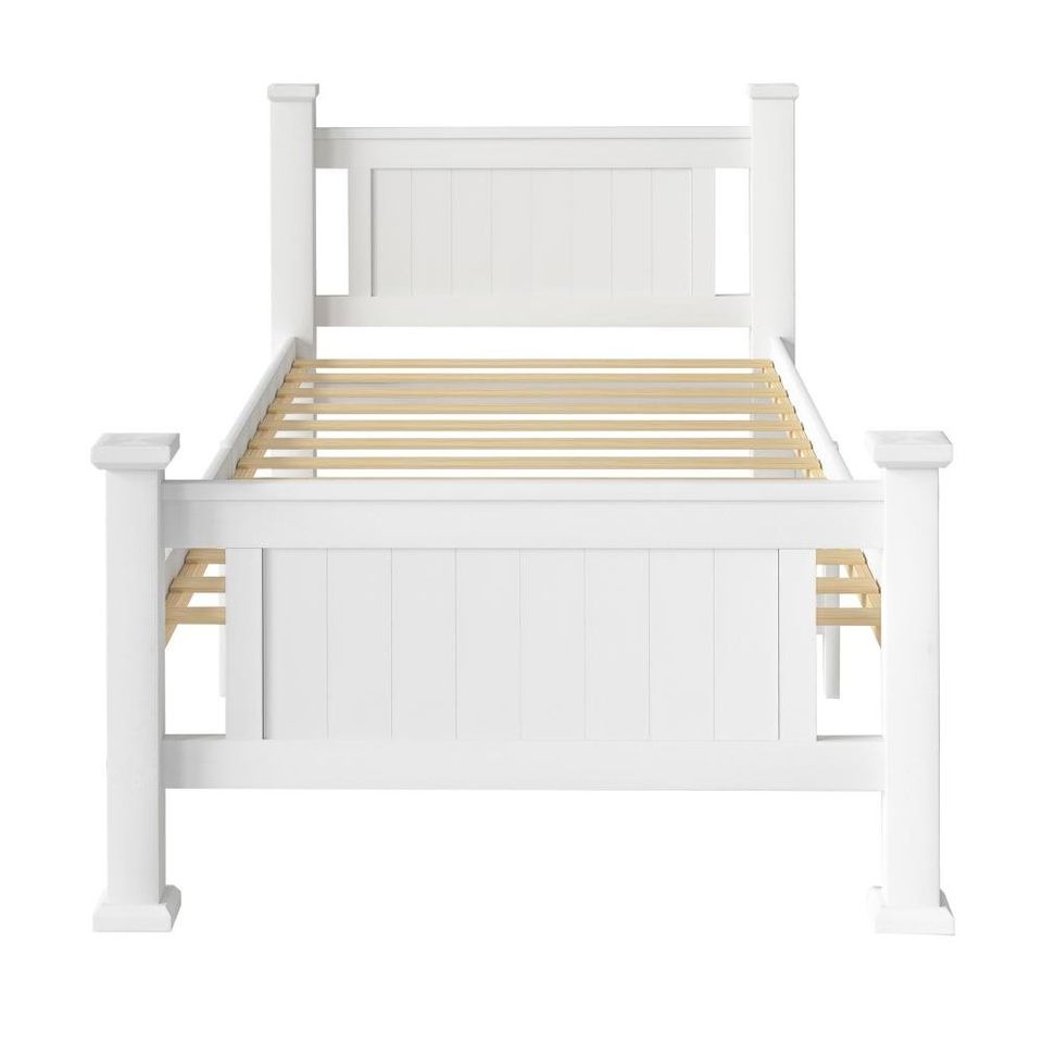 BF-W-B-NINO-KS-WH Oikiture Bed Frame King Single Size Wooden Pine Wood Timber White