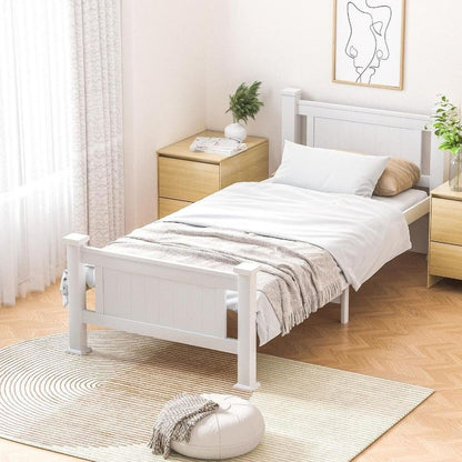 BF-W-B-NINO-KS-WH Oikiture Bed Frame King Single Size Wooden Pine Wood Timber White