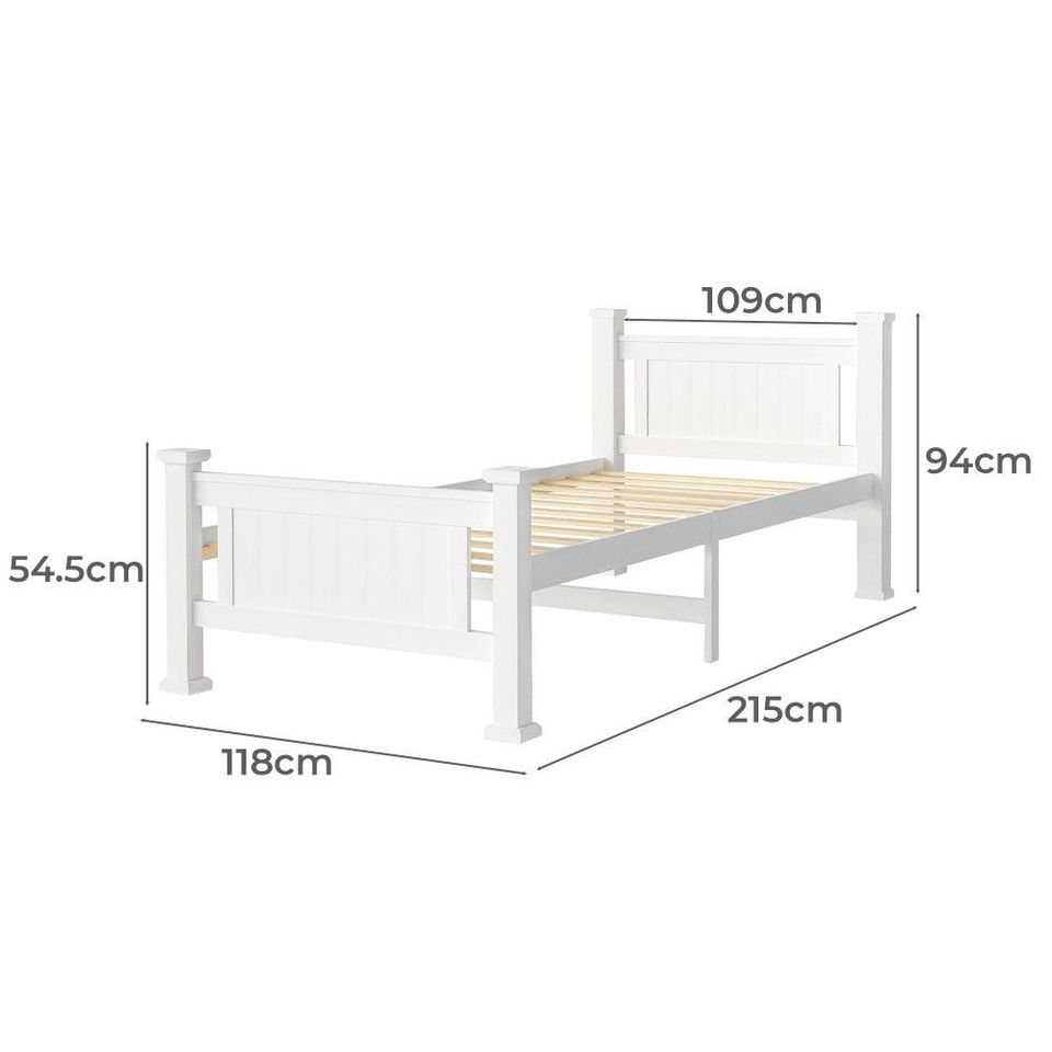 BF-W-B-NINO-KS-WH Oikiture Bed Frame King Single Size Wooden Pine Wood Timber White