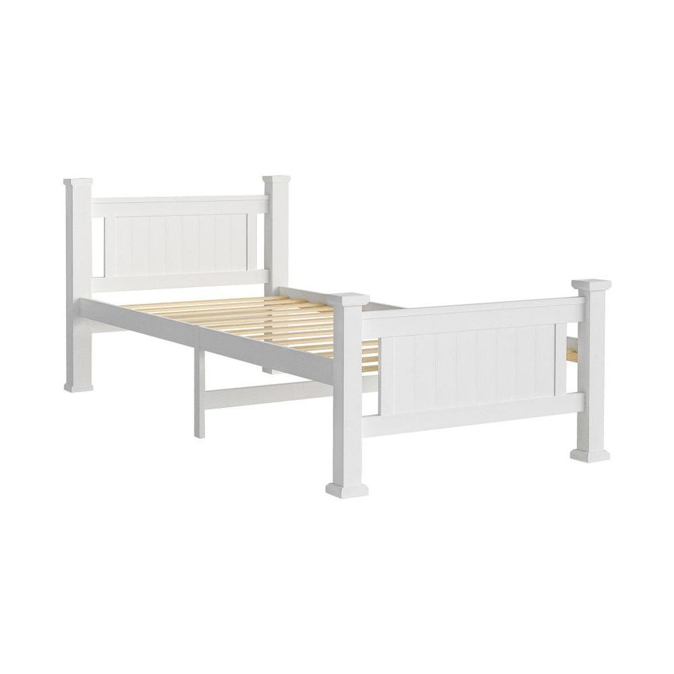 BF-W-B-NINO-KS-WH Oikiture Bed Frame King Single Size Wooden Pine Wood Timber White