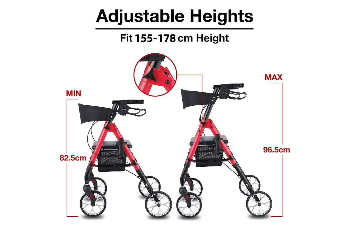 AL3059RW Altus Metro Wheel Mobility Walker With Seat & Padded Backrest - Red
