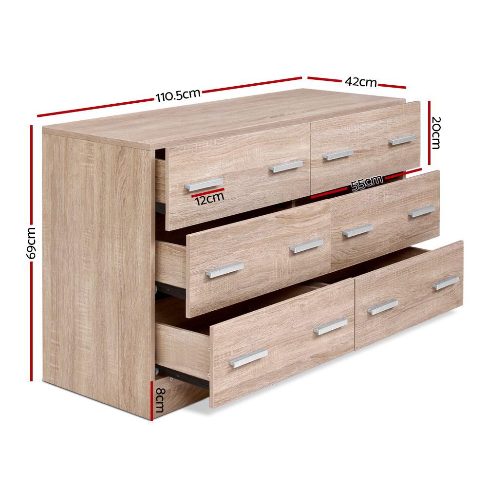 FURNI-N-CDR-01N-WD-AB Artiss 6 Chest of Drawers - VEDA Pine