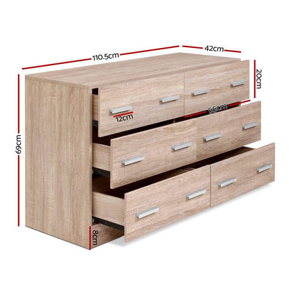FURNI-N-CDR-01N-WD-AB Artiss 6 Chest of Drawers - VEDA Pine
