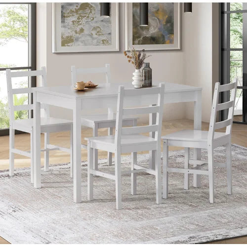 DIN-RONI-SET5-WH 4 Seater Abriana Pine Wood Dining Table & Chair Set