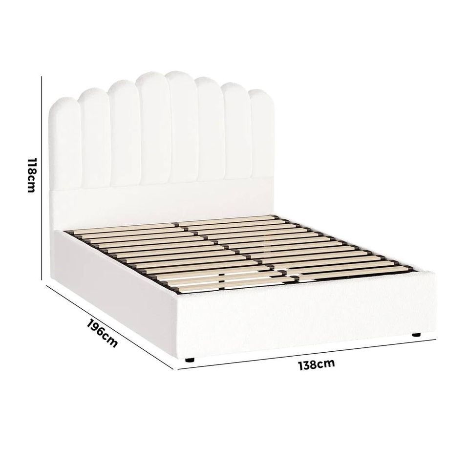 BF-B-KLON-D-WH-ABC Oikiture Bed Frame Double Size Gas Lift Bed Base With Storage Velvet KLON