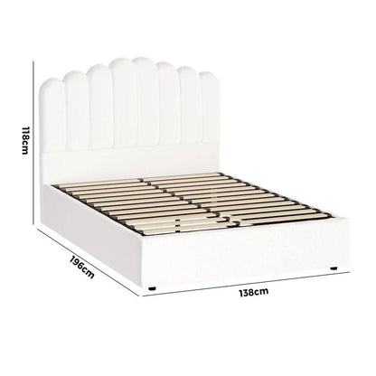 BF-B-KLON-D-WH-ABC Oikiture Bed Frame Double Size Gas Lift Bed Base With Storage Velvet KLON