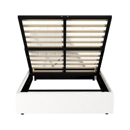 BF-B-KLON-D-WH-ABC Oikiture Bed Frame Double Size Gas Lift Bed Base With Storage Velvet KLON