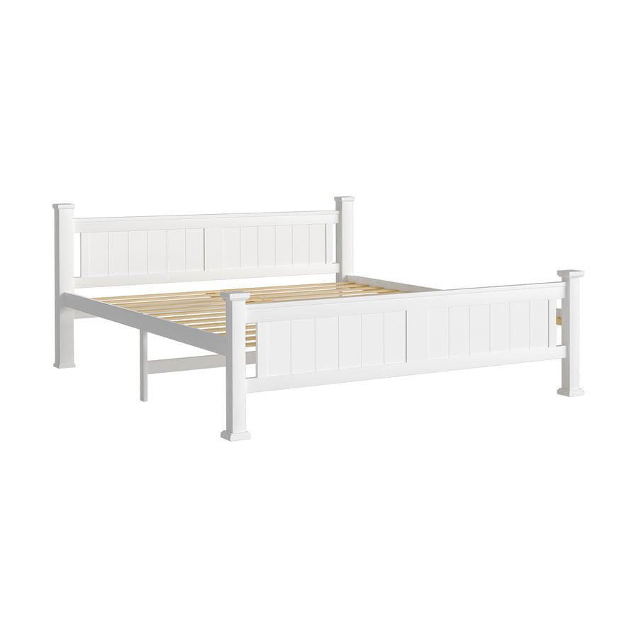 BF-W-B-NINO-Q-WH-AB Oikiture Wooden Bed Frame Queen Size Pine Wood White