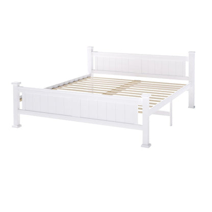 BF-W-B-NINO-Q-WH-AB Oikiture Wooden Bed Frame Queen Size Pine Wood White