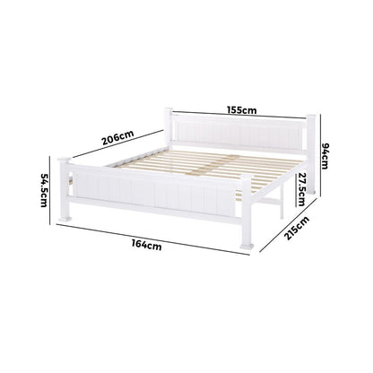 BF-W-B-NINO-Q-WH-AB Oikiture Wooden Bed Frame Queen Size Pine Wood White