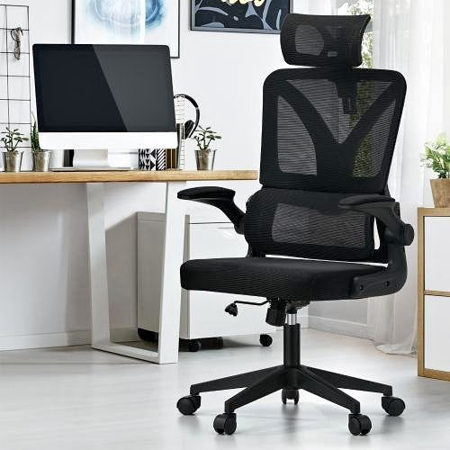 OCH-DBACK-MESH-BK Oikiture Mesh Office Chair D-Shape Back Support Black