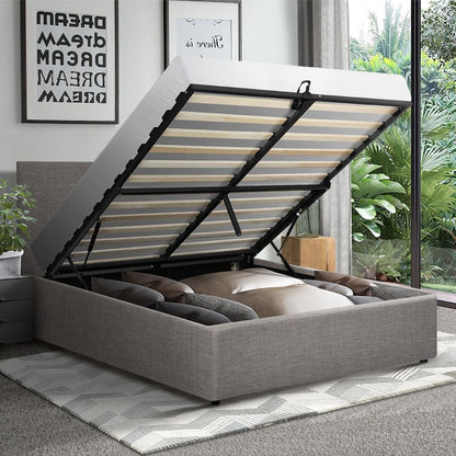BF-B-UNO-S-GY-ABC Oikiture Bed Frame King Single Size Gas Lift Mattress Base With Storage Fabric Grey