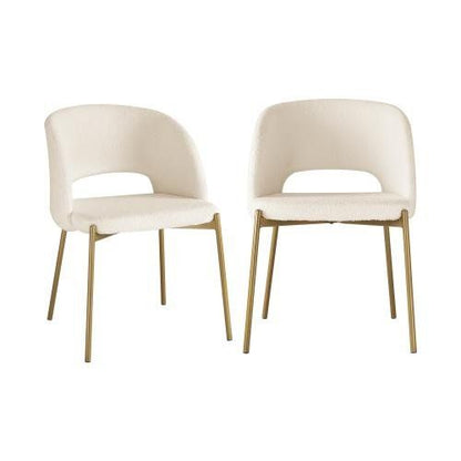 DCH-SURA-WHGD-2PC Oikiture Dining Chair Set of 2 Sherpa Kitchen Chair White and Gold