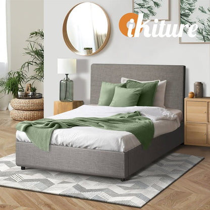 BF-B-UNO-S-GY-ABC Oikiture Bed Frame King Single Size Gas Lift Mattress Base With Storage Fabric Grey