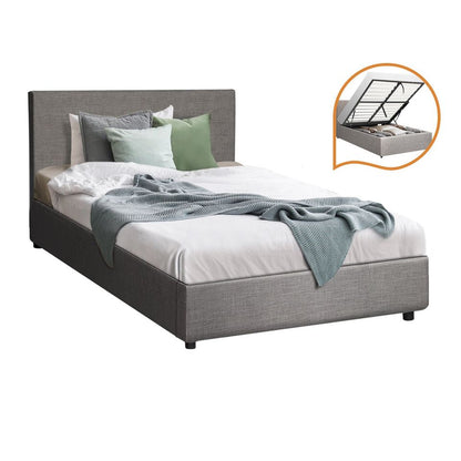 BF-B-UNO-S-GY-ABC Oikiture Bed Frame King Single Size Gas Lift Mattress Base With Storage Fabric Grey