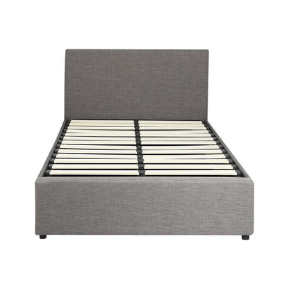 BF-B-UNO-S-GY-ABC Oikiture Bed Frame King Single Size Gas Lift Mattress Base With Storage Fabric Grey