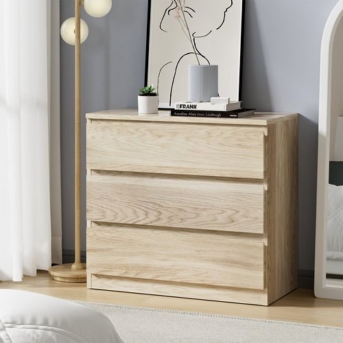 COD-VJ-LIZ-3D-WD-AB Oikiture 3 Chest of Drawers Lowboy Dresser Table Natural