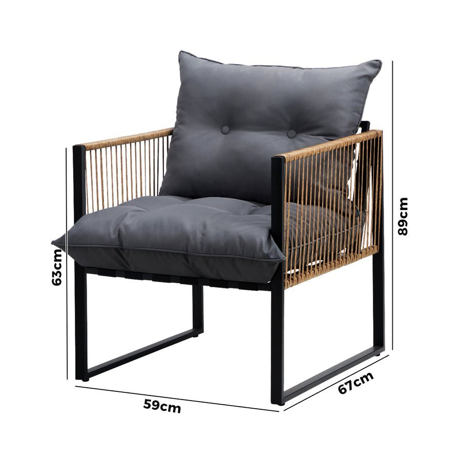 OPS-KUDA-CH-BR-2PC 2Pcs Outdoor Furniture Chairs Garden Patio Garden Lounge Set PE Wicker