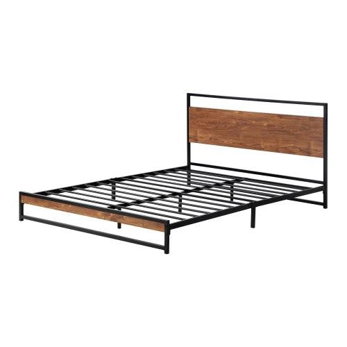 MBF-MODERN-D-BK Oikiture Metal Bed Frame Double Size Wooden