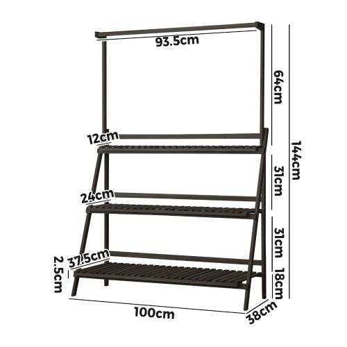 PS-WD-10038-BK Livsip 3 Tier Plant Stand Flower Pot Shelf Wooden Black