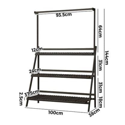 PS-WD-10038-BK Livsip 3 Tier Plant Stand Flower Pot Shelf Wooden Black