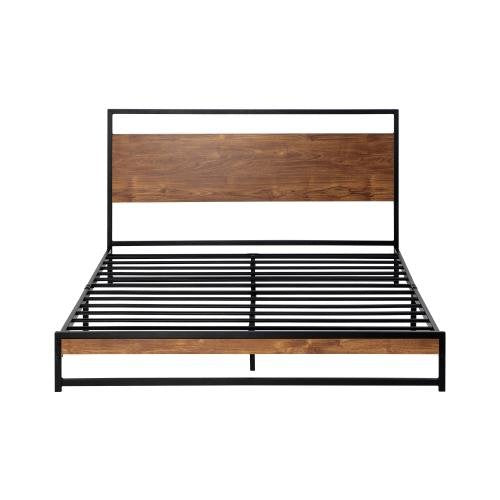 MBF-MODERN-D-BK Oikiture Metal Bed Frame Double Size Wooden