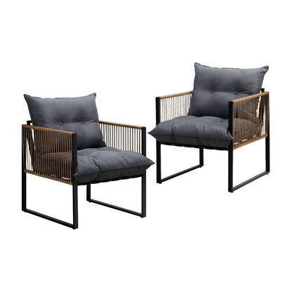 OPS-KUDA-CH-BR-2PC 2Pcs Outdoor Furniture Chairs Garden Patio Garden Lounge Set PE Wicker