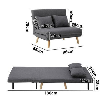 SFB-ES-HARA-M-GY Oikiture Lounge Sofa Bed Linen Fabric Double Seat Grey