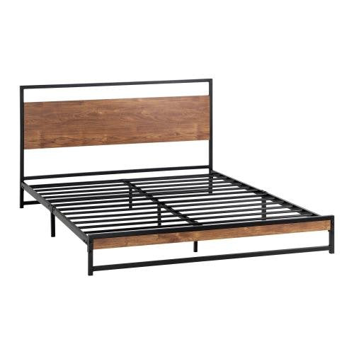 MBF-MODERN-D-BK Oikiture Metal Bed Frame Double Size Wooden