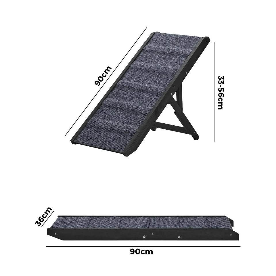 PET-RAMP-90-BK Alopet Dog Pet Ramp Adjustable Height Dogs Stairs Bed Sofa Car Foldable 90cm