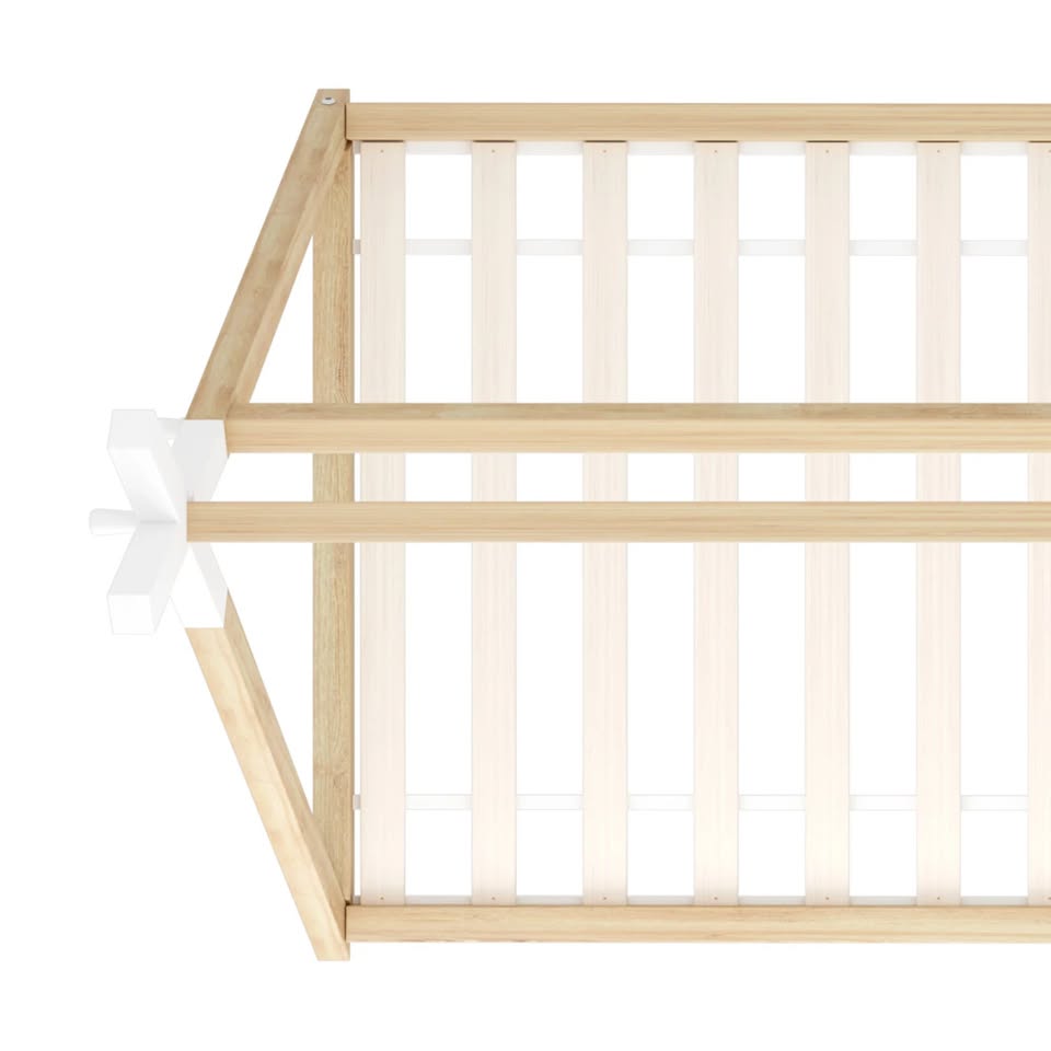 BF-W-B-TIP2-KS-WHWD Oikiture Kids Bed Frame Wooden Timber King Single Teepee House Frame Beds