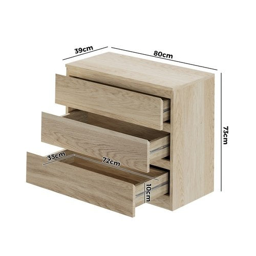 COD-VJ-LIZ-3D-WD-AB Oikiture 3 Chest of Drawers Lowboy Dresser Table Natural