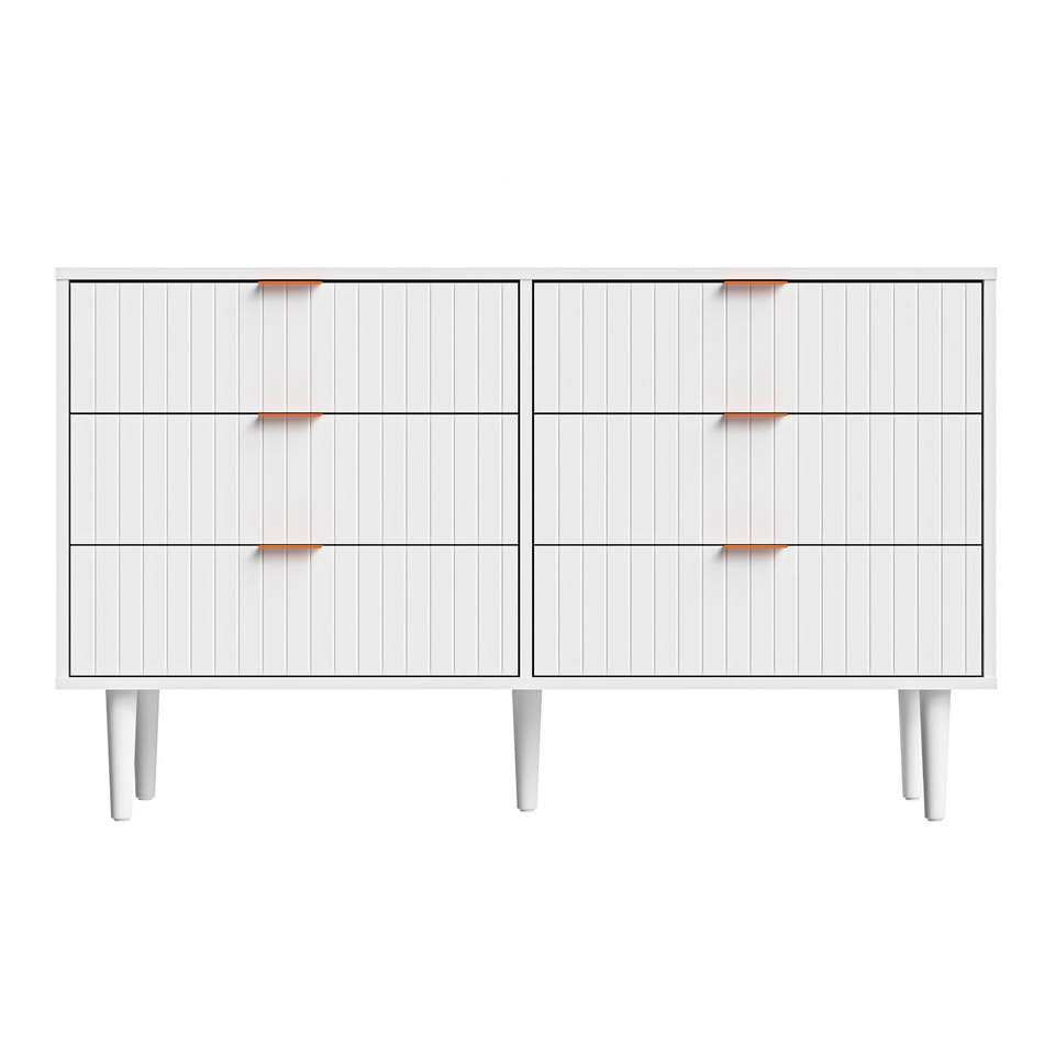 COD-PUTI-6D-WH-AB Ylona 6 Drawer Ribbed Chest