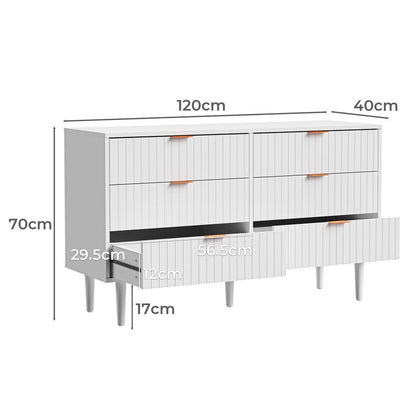COD-PUTI-6D-WH-AB Ylona 6 Drawer Ribbed Chest