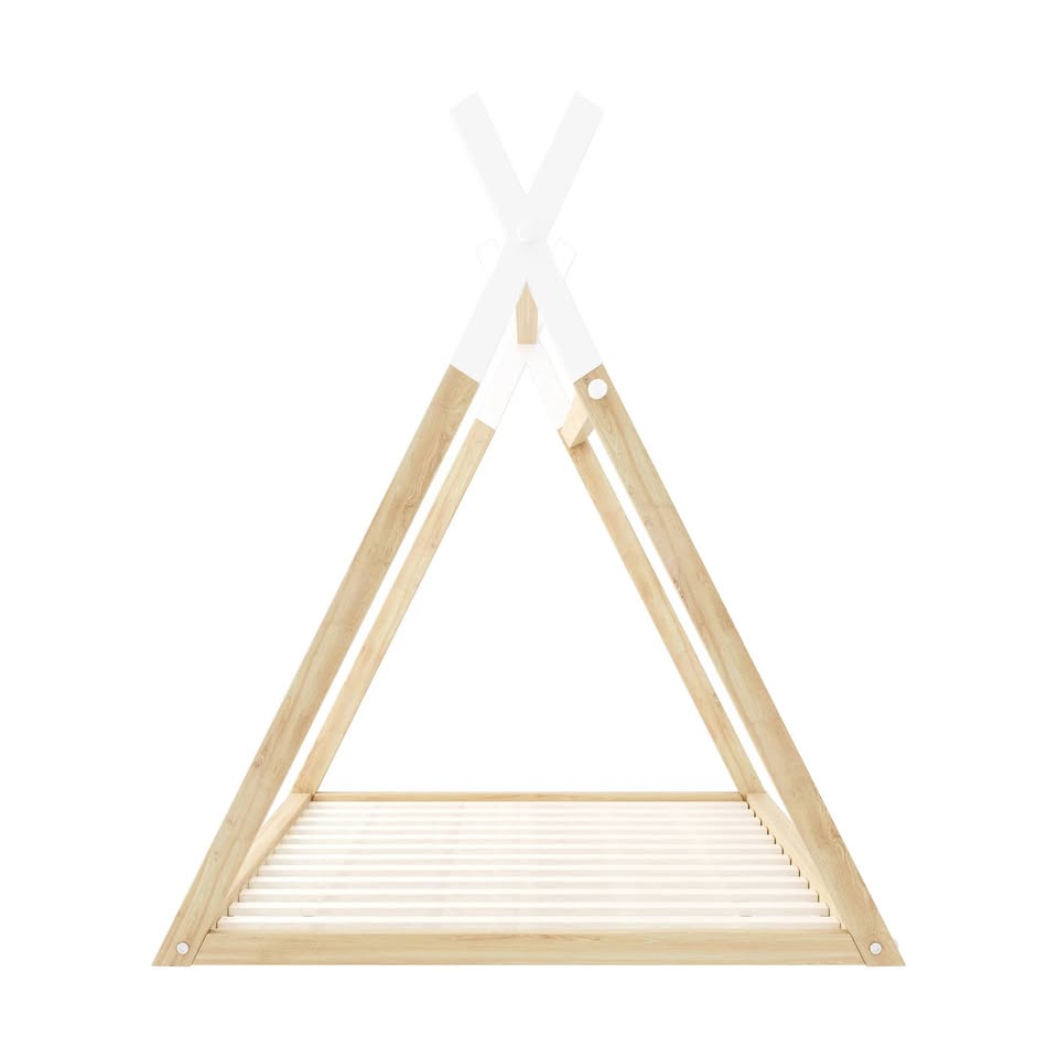 BF-W-B-TIP2-KS-WHWD Oikiture Kids Bed Frame Wooden Timber King Single Teepee House Frame Beds