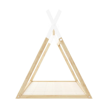 BF-W-B-TIP2-KS-WHWD Oikiture Kids Bed Frame Wooden Timber King Single Teepee House Frame Beds