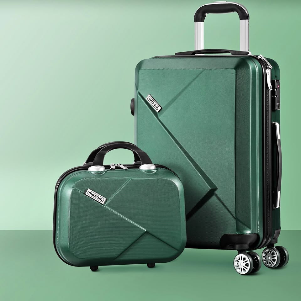 LGS-A2-2PCS-GN Mazam 2pc Carry On Luggage Set Wheeled Suitcase TSA Lock Hard Case green