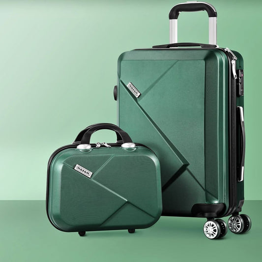 LGS-A2-2PCS-GN Mazam 2pc Carry On Luggage Set Wheeled Suitcase TSA Lock Hard Case green